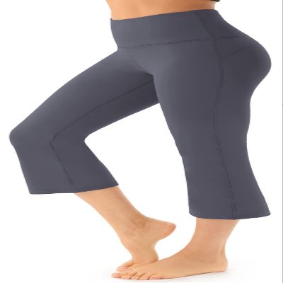AFITNE Capri Pants for Women Bootcut Yoga Pants with Pockets High Waisted Flare Workout Bootleg Printed Yoga Crop Flared Athletic Gym Pants Grey - XS
