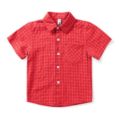 OCHENTA Boy's Plaid Short Sleeve Button Down Sports Casual Shirt Red Tag 150CM - 9-10 Years