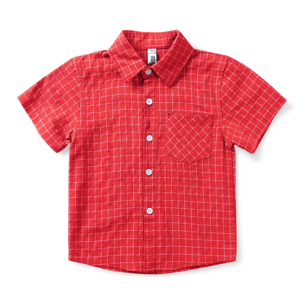 OCHENTA Boy's Plaid Short Sleeve Button Down Sports Casual Shirt Red Tag 150CM - 9-10 Years