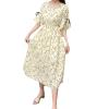Womens Casual Summer Dress Loose Short Sleeve Floral Wrap V Neck Ruffle Flowy Boho Midi Sundress Long Dresses (3X-Large,Yellow 1) view 1