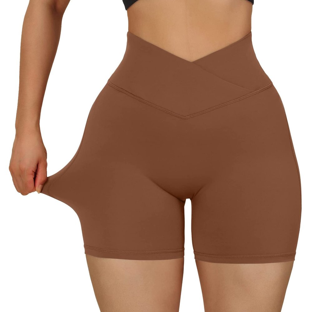 Waist Waisted Shorts Butt V Shorts High Workout Cross Women Lifting Biker Yoga Shorts Yoga Shorts Women Sexy (Coffee, M)