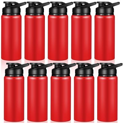CHENGU 10 Pieces Water Bottle Bulk 20 oz Aluminum Reusable Bottles Lightweight Snap Lid Water Cups Easy Carry Leak Proof Travel Tumbler for Gym Sports Camping Hiking Fishing (Red)