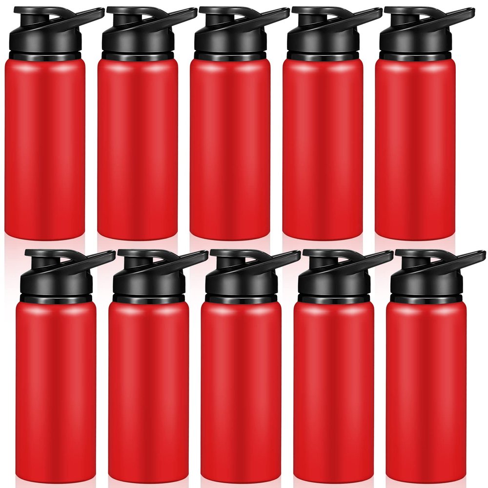 CHENGU 10 Pieces Water Bottle Bulk 20 oz Aluminum Reusable Bottles Lightweight Snap Lid Water Cups Easy Carry Leak Proof Travel Tumbler for Gym Sports Camping Hiking Fishing (Red)