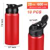CHENGU 10 Pieces Water Bottle Bulk 20 oz Aluminum Reusable Bottles Lightweight Snap Lid Water Cups Easy Carry Leak Proof Travel Tumbler for Gym Sports Camping Hiking Fishing (Red) view 2