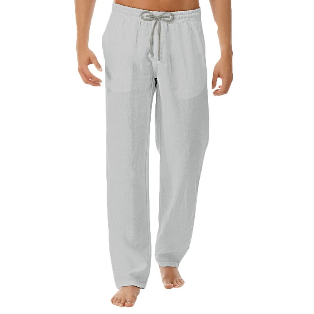 QWENTMTNTY Baggy Pants for Men Linen Cotton Casual Loose Hippie Boho Yoga Summer Solid Color Drawstring Stretch Harem Pants