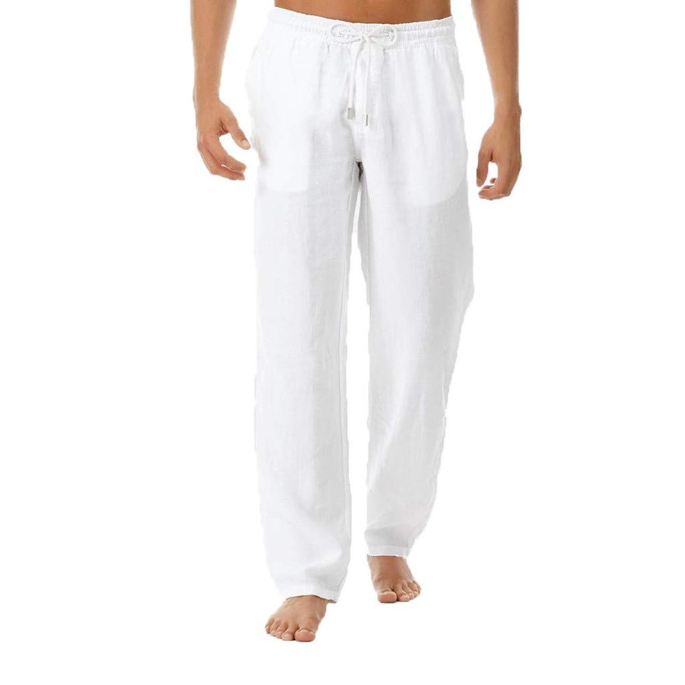 QWENTMTNTY Baggy Pants for Men Linen Cotton Casual Loose Hippie Boho Yoga Summer Solid Color Drawstring Stretch Harem Pants