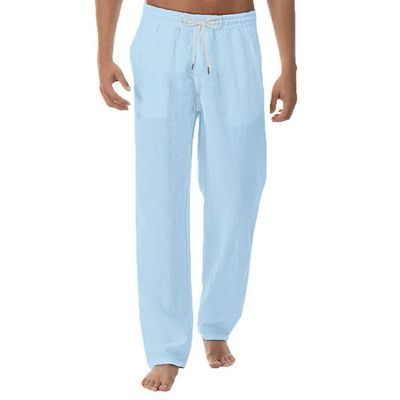 QWENTMTNTY Baggy Pants for Men Linen Cotton Casual Loose Hippie Boho Yoga Summer Solid Color Drawstring Stretch Harem Pants