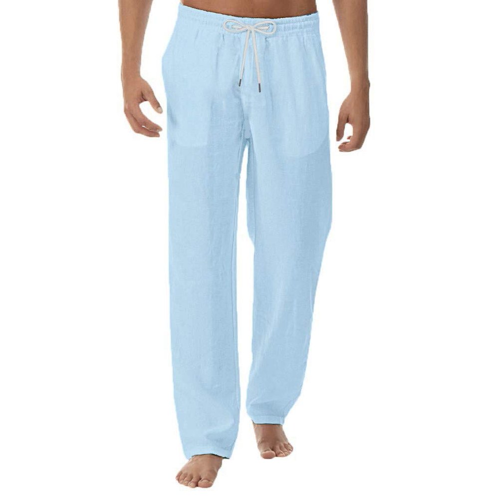 QWENTMTNTY Baggy Pants for Men Linen Cotton Casual Loose Hippie Boho Yoga Summer Solid Color Drawstring Stretch Harem Pants
