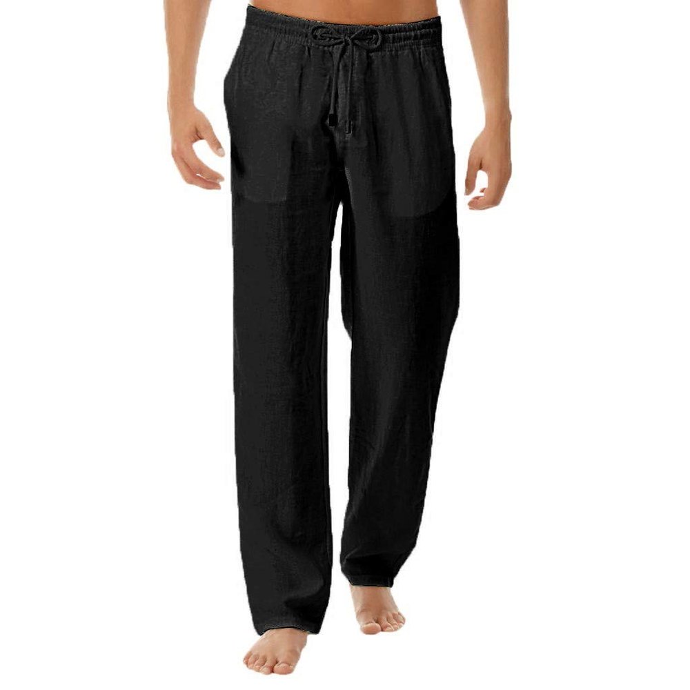 QWENTMTNTY Baggy Pants for Men Linen Cotton Casual Loose Hippie Boho Yoga Summer Solid Color Drawstring Stretch Harem Pants