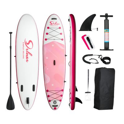 Inflatable Stand Up Paddle Board Simple Deluxe Premium SUP for All Skill Levels, Pink Paddle Boards for Adults & Youth, Blow Up Stand-Up Paddleboards with Accessories & Backpack, Surf Control