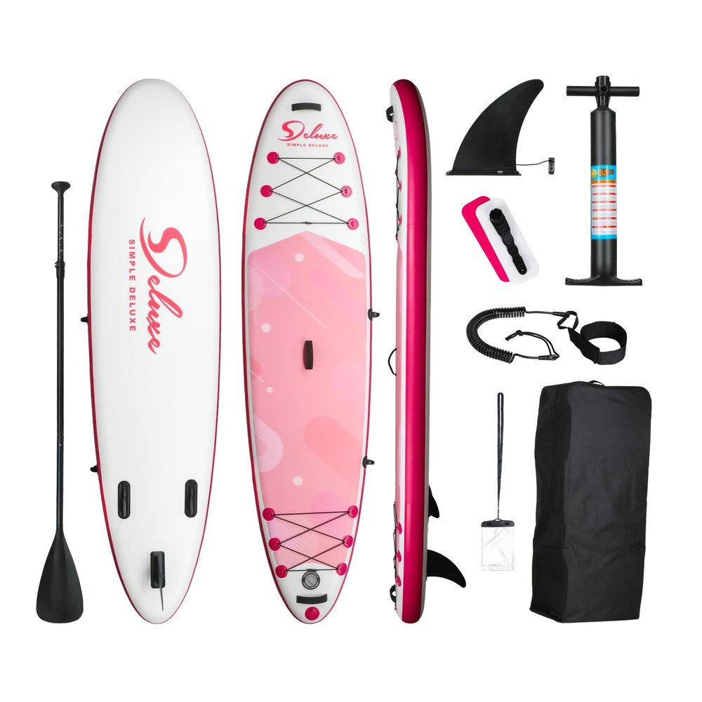 Inflatable Stand Up Paddle Board Simple Deluxe Premium SUP for All Skill Levels, Pink Paddle Boards for Adults & Youth, Blow Up Stand-Up Paddleboards with Accessories & Backpack, Surf Control