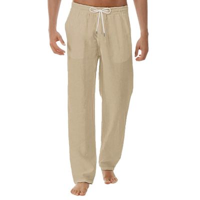 QWENTMTNTY Baggy Pants for Men Linen Cotton Casual Loose Hippie Boho Yoga Summer Solid Color Drawstring Stretch Harem Pants