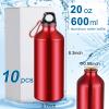 CHENGU 10 Pcs Aluminum Water Bottle 20 oz Reusable Bottles Lightweight Leak Proof Aluminum Sports Travel Bottles with Twist Cap Buckle for Gym, Hiking, Cycling, Camping, Fishing (Red) view 2