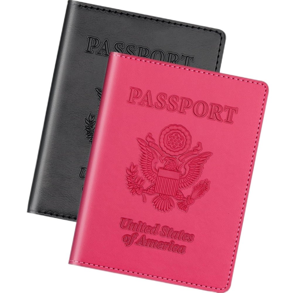 Passport Holder 2Pcs, Passport Cover Wallet Case for Women Men Family, Passports Book Holders Travel Must Haves Cruise Ship Essentials (Black & Rose Red)