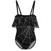 BAIKUTOUAN Goth Spider Web Girls' One Piece Swimsuit Adjustable Off Shoulder Bathing Suit Beach Ruffle Swimwear 6-7Y110cm view 1