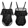 BAIKUTOUAN Goth Spider Web Girls' One Piece Swimsuit Adjustable Off Shoulder Bathing Suit Beach Ruffle Swimwear 6-7Y110cm view 3