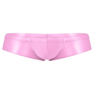 Linjinx Men's Oily Glossy Cheeky 1/2 Back Coverage Bulge Boxers Enhancing Pouch Skimpy Underwear Pink X-Large