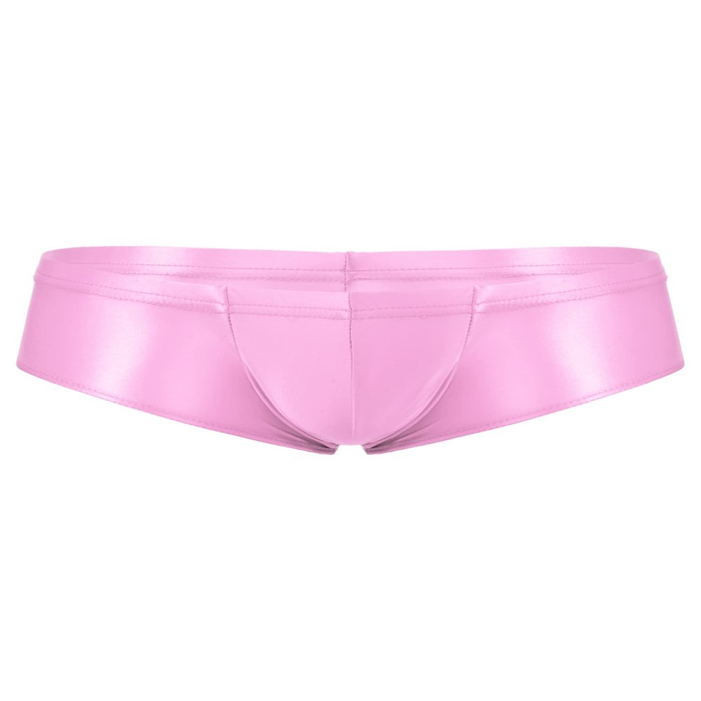Linjinx Men's Oily Glossy Cheeky 1/2 Back Coverage Bulge Boxers Enhancing Pouch Skimpy Underwear Pink X-Large