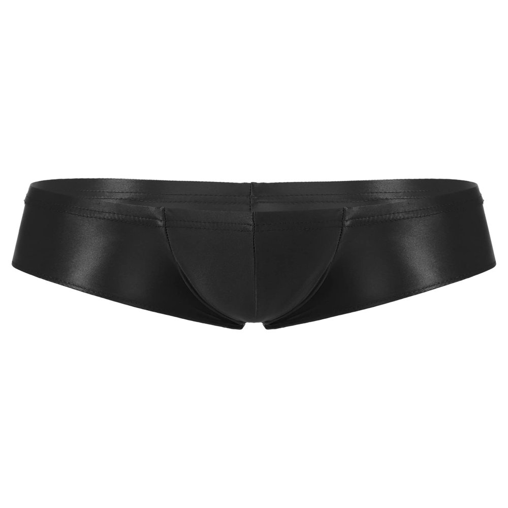 Linjinx Men's Oily Glossy Cheeky 1/2 Back Coverage Bulge Boxers Enhancing Pouch Skimpy Underwear Black Medium