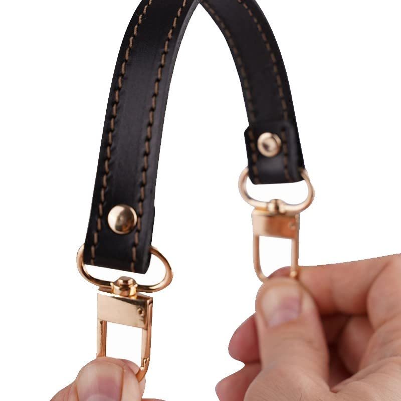 Leather Replacement Top Handle in Black Compatible with NeoNoe and Designer Bags,  Wide Leather Short Handle and U-Shaped Leather Strap