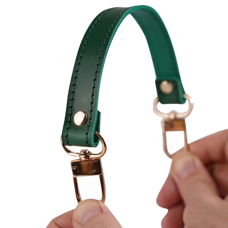 Leather Replacement Top Handle in Emerald Green Compatible with NeoNoe and Designer Bags,  Wide Leather Short Handle and U-Shaped Leather Strap