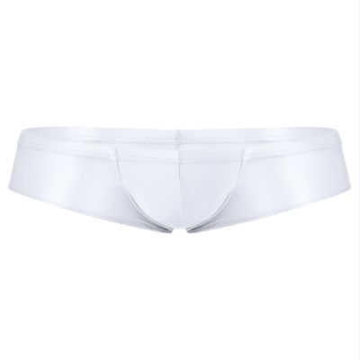 Linjinx Men's Oily Glossy Cheeky 1/2 Back Coverage Bulge Boxers Enhancing Pouch Skimpy Underwear White XX-Large
