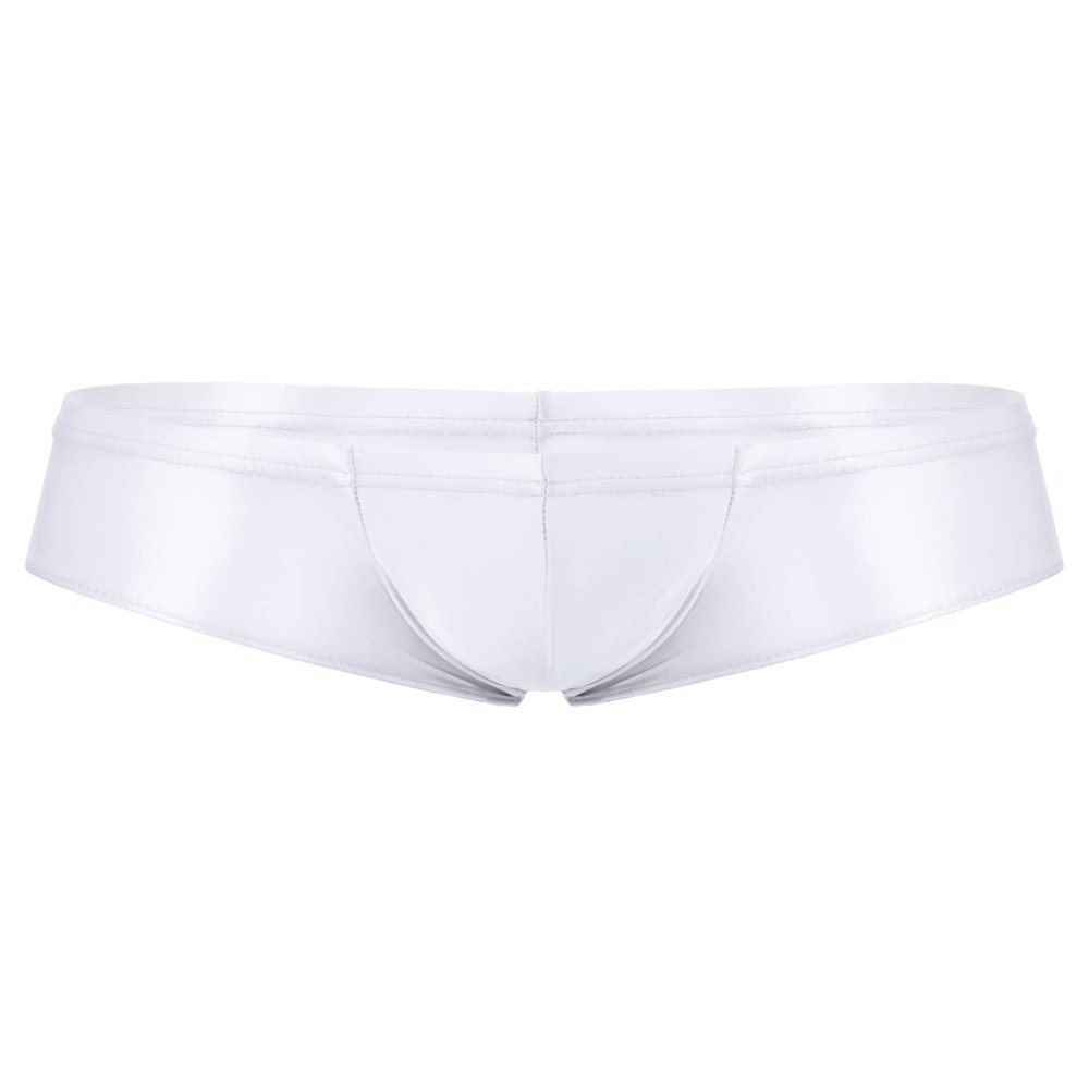 Linjinx Men's Oily Glossy Cheeky 1/2 Back Coverage Bulge Boxers Enhancing Pouch Skimpy Underwear White XX-Large
