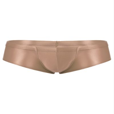 Linjinx Men's Oily Glossy Cheeky 1/2 Back Coverage Bulge Boxers Enhancing Pouch Skimpy Underwear Coffee XX-Large