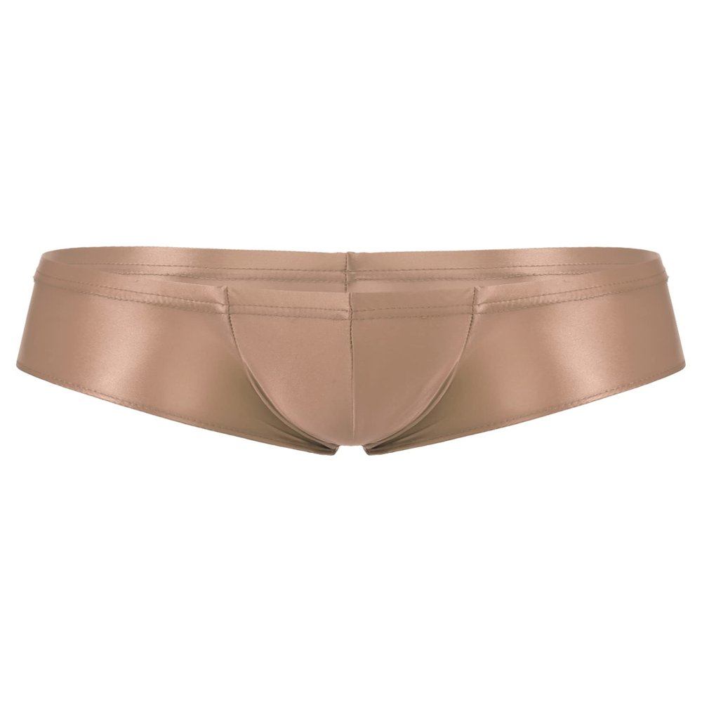 Linjinx Men's Oily Glossy Cheeky 1/2 Back Coverage Bulge Boxers Enhancing Pouch Skimpy Underwear Coffee XX-Large
