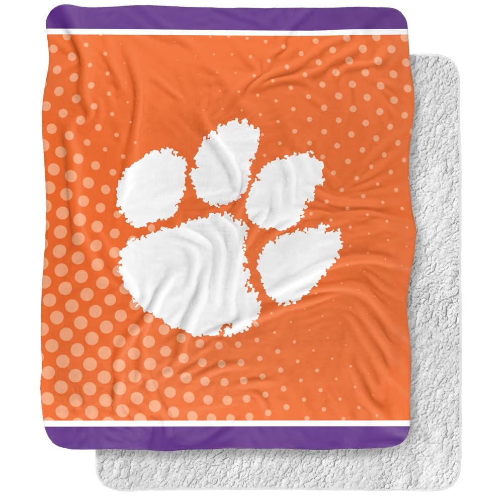 Clemson University Blanket, 50"X60" Logo Dots,Silky Touch Sherpa Back Super Soft Throw Blanket
