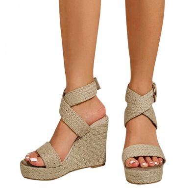 ZBYY Wedge Sandals for Women Wide Width Slingback Platform Open Toes Summer Cross Ankle Strap Espadrille Wedge Sandals