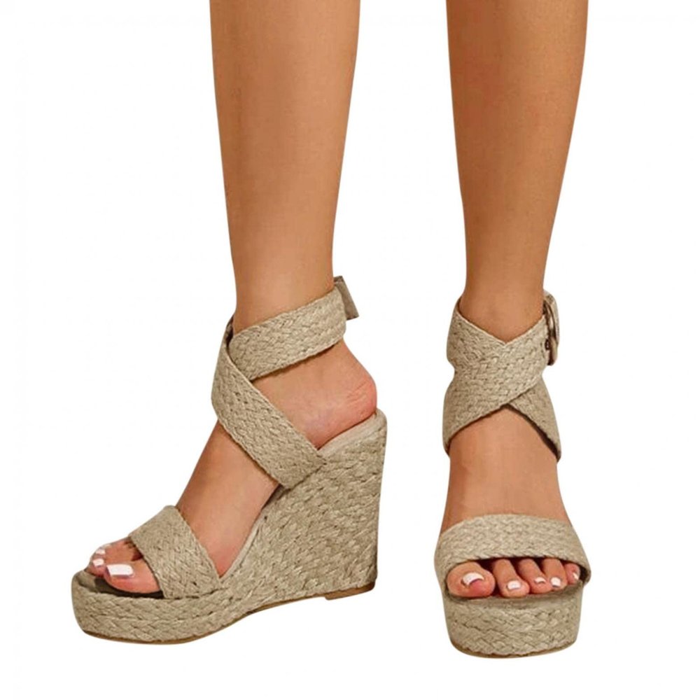 ZBYY Wedge Sandals for Women Wide Width Slingback Platform Open Toes Summer Cross Ankle Strap Espadrille Wedge Sandals
