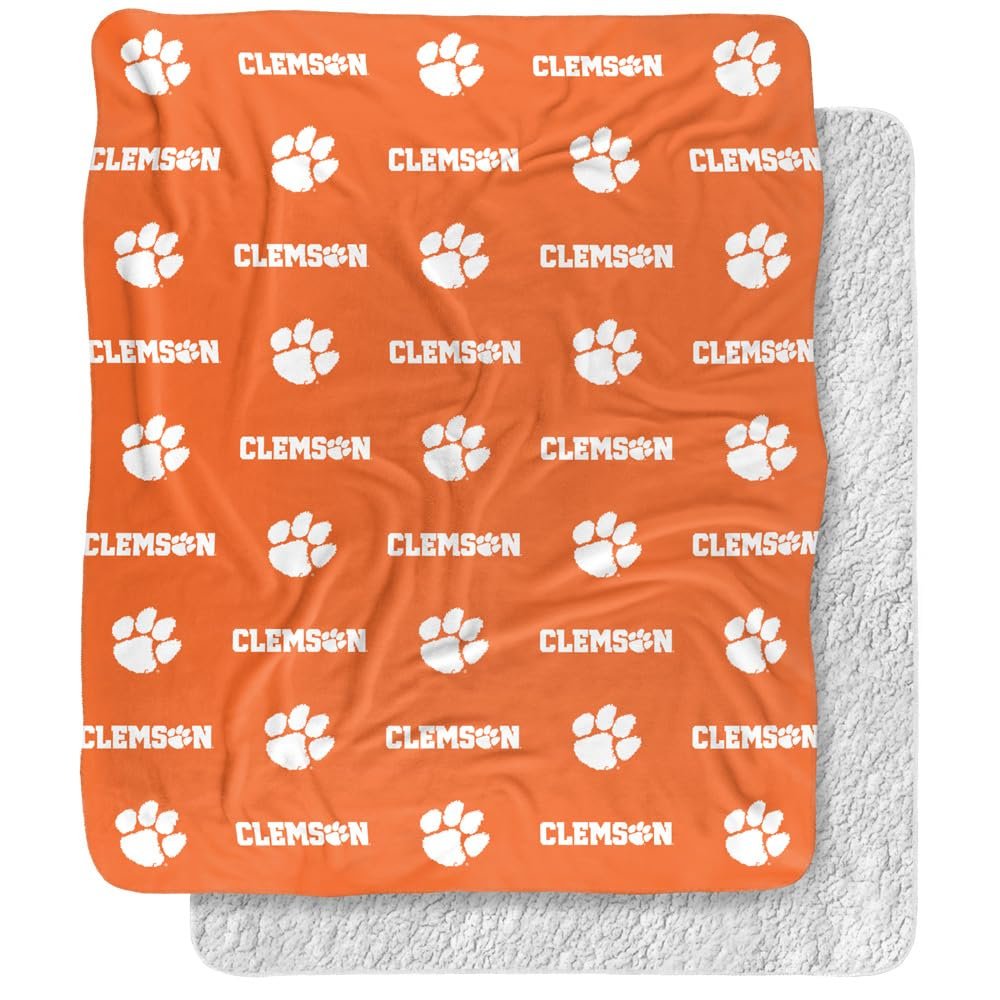 Clemson University Blanket, 50"X60" Logo Pattern,Silky Touch Sherpa Back Super Soft Throw Blanket