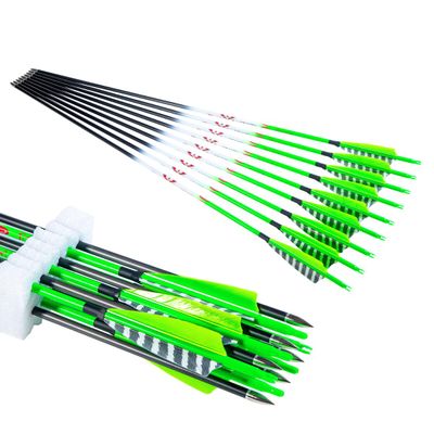 QunYing 300 340 400 500 600 Spine Traditional Archery Carbon Feather Arrows 31 Inch for Recurve Compound Bow Longbow Hunting Targets Arrow 12PCS Green 300