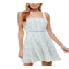 CITY STUDIO Womens Green Zippered Bow at Back Striped Sleeveless Square Neck Short Fit + Flare Dress 15 view 1