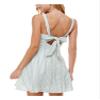 CITY STUDIO Womens Green Zippered Bow at Back Striped Sleeveless Square Neck Short Fit + Flare Dress 15 view 2