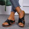 Womens Summer Slip on Sandals Fashion Casual Cross Straps Open Toe Wedge Platform Slipper Comfortable Sewing Thread Outdoor Ladies Shoes Flip Flops Black view 2
