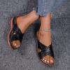 Womens Summer Slip on Sandals Fashion Casual Cross Straps Open Toe Wedge Platform Slipper Comfortable Sewing Thread Outdoor Ladies Shoes Flip Flops Black view 3