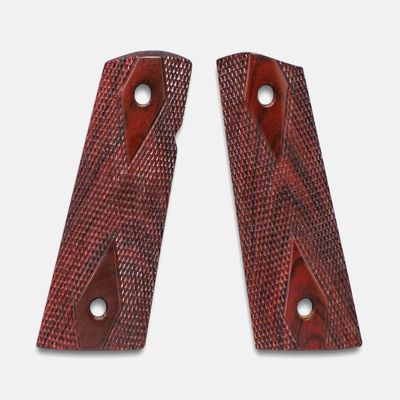 Fusion Firearms 1911 Officer Grips, Red Cocobolo, Double Diamond Checkered, Mag-Well Bottom