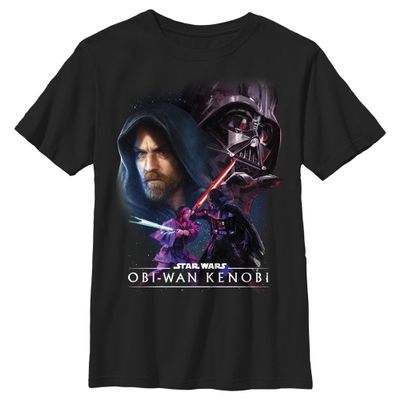 STAR WARS Boy's OBI-Wan Kenobi Vader and Kenobi Face Off T-Shirt - Black - X Large