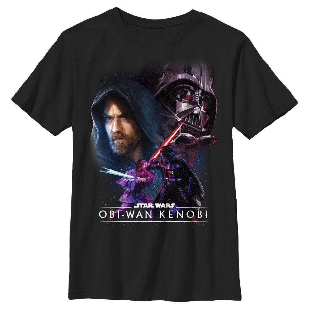 STAR WARS Boy's OBI-Wan Kenobi Vader and Kenobi Face Off T-Shirt - Black - X Large