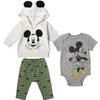 Disney Mickey Mouse Newborn Baby Boy or Girl 3 Piece Outfit Set: Pants Hoodie Bodysuit Grey/White Newborn view 1