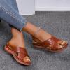 Womens Summer Slip on Sandals Fashion Casual Cross Straps Open Toe Wedge Platform Slipper Comfortable Sewing Thread Outdoor Ladies Shoes Flip Flops Brown view 3