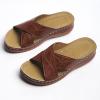 Womens Summer Slip on Sandals Fashion Casual Cross Straps Open Toe Wedge Platform Slipper Comfortable Sewing Thread Outdoor Ladies Shoes Flip Flops Brown view 4