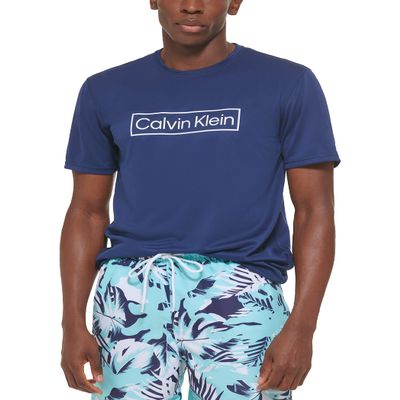 Calvin Klein Men's Standard Light Weight Quick Dry Short Sleeve 40+ UPF Protection Active Top, Navy Logo, X-Large