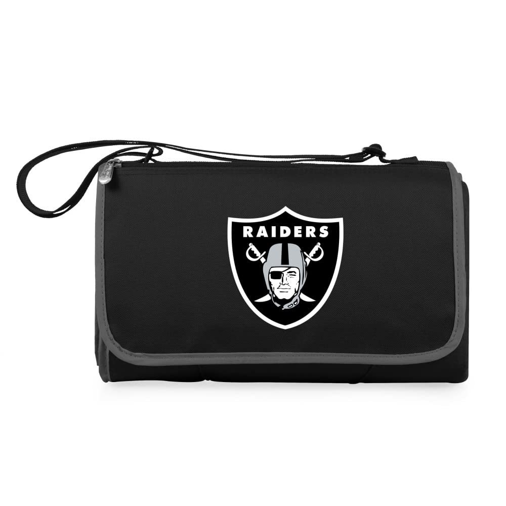 PICNIC TIME NFL Las Vegas Raiders Blanket Tote Outdoor Picnic Blanket - Beach Blanket - Camping Blanket, (Black with Black Exterior)