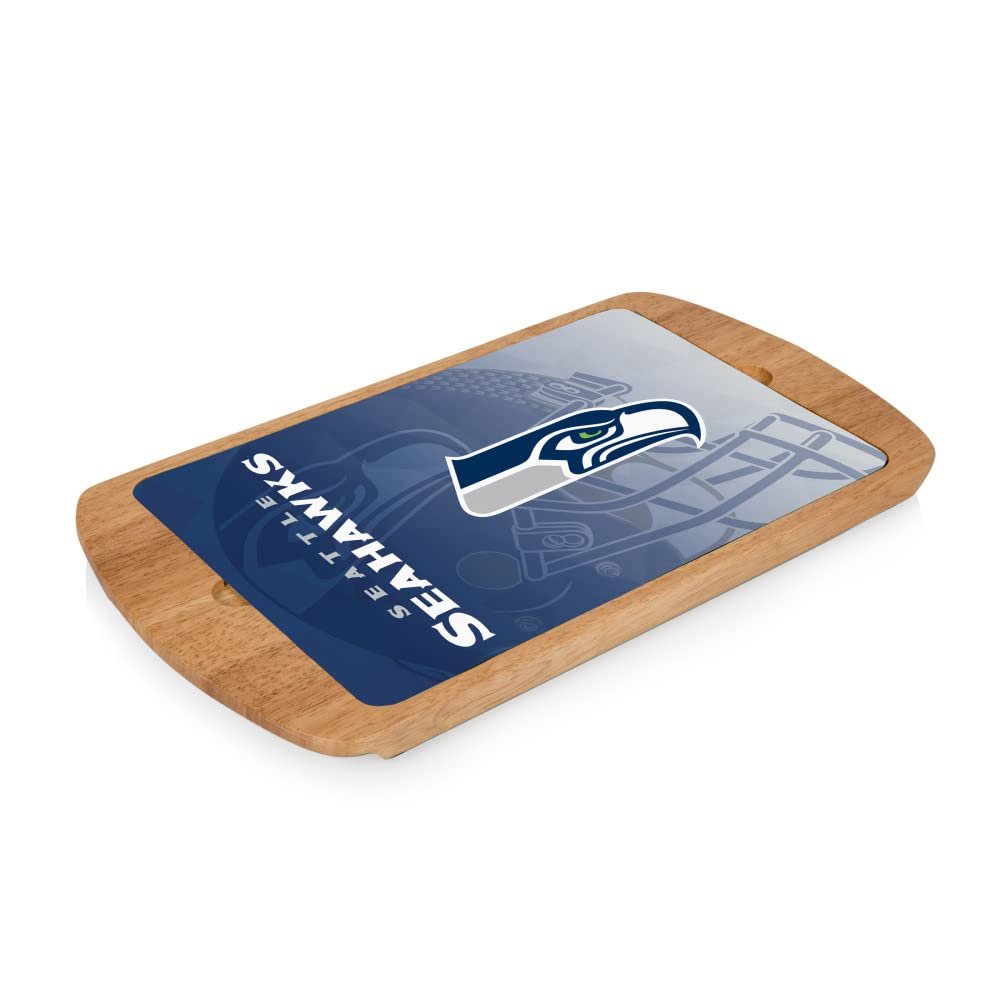 PICNIC TIME NFL Seattle Seahawks Billboard Glass Top Serving Tray, (Parawood)