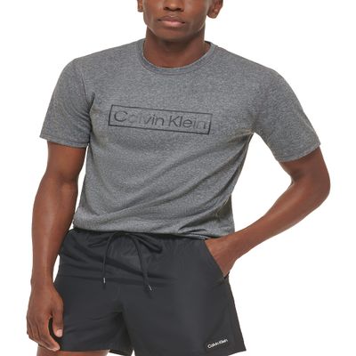 Calvin Klein Men's Standard Light Weight Quick Dry Short Sleeve 40+ UPF Protection Active Top, Grey Heather Logo, Medium
