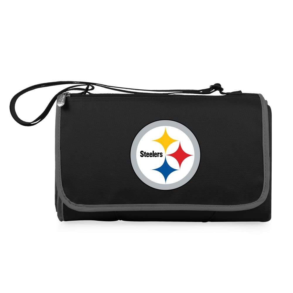 PICNIC TIME NFL Pittsburgh Steelers Blanket Tote Outdoor Picnic Blanket - Beach Blanket - Camping Blanket, (Black with Black Exterior) (820-00-175-254-2)