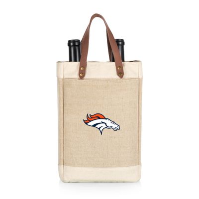 Picnic TIME NFL Denver Broncos Pinot - Jute 2 Bottle Insulated Wine Bag - Wine Tote Bag - Wine Gift Bag, (Beige)